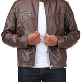 Stylish Men's PU Leather Jacket - Chic Stand Collar, Zip-Up Closure, Casual Wear for Everyday, Party, or Outdoor Activities - High-Quality, Durable, Water-Resistant, and Easy to Clean