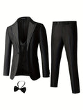 Elegant All-Season Men's Tuxedo - 3-Piece Suit with Peak Lapels, Machine-Washable, Perfect for Weddings & Business Events