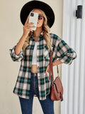 Plaid Button Front Pocket Shirt, Casual Long Sleeve Shirt For Spring & Fall, Women's Clothing