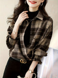 Vibrant Plaid Print Long Sleeve Blouse - Soft, Breathable, Relaxed Fit, Button Front, Casual Chic Style for Spring & Fall - Women's Comfortable Clothing for Daily Wear