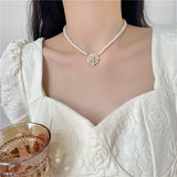 Elegant Camellia Flower Pendant Necklace with White Faux Pearls - Chic Resin Clavicle Chain for Women | Ideal for Daily Wear & Gifting, Flower Necklace