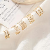 5 Pcs Set Golden Silvery Black Ear Bone Clip Vintage Boho Style Cuff Earring Non Piercing Daily Small Simple Elegant Jewelry For Women