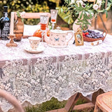 Elegant French White Lace Tablecloth - Solid Polyester, Round/Rectangular/Square Options for Dining and Coffee Tables, Perfect for Home Decor, Coffee Table Accessory | Sophisticated Table Setting | Intricate Lace Detail
