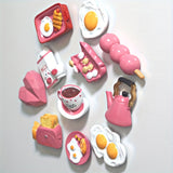 [11pcs Adorable Kitchen Magnets Set] 11pcs Adorable Pink Kitchen Refrigerator Magnets Set - Featuring Egg, Milk, Coffee, Toast & More - Ideal for Home Decor & Valentine's Day Gift