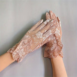 [Lace Gloves] Thin Lace Women's Elegant Gloves - Breathable Touch Screen Sunscreen Short Driving Gloves
