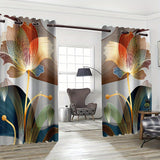 2pcs, Abstract Floral Golden Line Modern Floral Digital Printed Curtain Living Room Curtains, Grommet Top Curtains For Living Room Furniture Decoration Home Decor