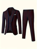 3 Pieces Formal Suit Set - One Button Single Breasted Jacket, Vest, and Pants for Business, Dinner, Wedding, and Party Events