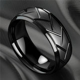 1pc 8MM Luxury High Quality Black Titanium Steel Ring Fashion Simple Men's Black Stainless Steel Wire Groove Tire Ring Artificial Jewelry Lover Gift