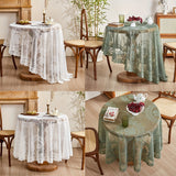 Vintage White & Green Lace Round Tablecloth - Luxury Vintage Style, Polyester, Perfect for Dining & Kitchen Decor