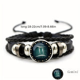 Luminous Twelve Constellation Artificial Gemstone Bracelet, Beaded Rope PU Leather 12 Constellation Woven Bracelet