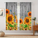 2pcs Sunflower Printed Curtain, Rod Pocket Window Treatment For Bedroom Office Kitchen Living Room Study Home Decor