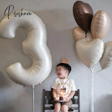 10/5/1Pc Brown Beige Cream 18Inch Heart Balloons Number 1 2 3 4 5 6 Birthday Foil Balloon Helium