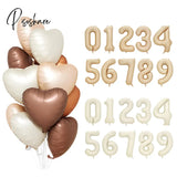 10/5/1Pc Brown Beige Cream 18Inch Heart Balloons Number 1 2 3 4 5 6 Birthday Foil Balloon Helium