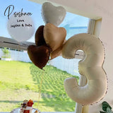 10/5/1Pc Brown Beige Cream 18Inch Heart Balloons Number 1 2 3 4 5 6 Birthday Foil Balloon Helium