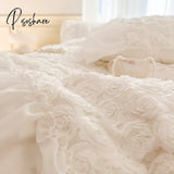 100% Cotton 3Pcs Three-Dimensional Rose Duvet Cover Set Pillowcase Princess Style Lace Bedding For