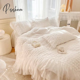 100% Cotton 3Pcs Three-Dimensional Rose Duvet Cover Set Pillowcase Princess Style Lace Bedding For