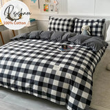 100% Cotton Black Plaid Simple Stylebedding Set A/B Side 1 Duvet Cover 2 Pillowcase Breathable No