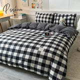 100% Cotton Black Plaid Simple Stylebedding Set A/B Side 1 Duvet Cover 2 Pillowcase Breathable No