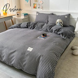 100% Cotton Black Plaid Simple Stylebedding Set A/B Side 1 Duvet Cover 2 Pillowcase Breathable No