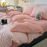 100% Cotton Black Plaid Simple Stylebedding Set A/B Side 1 Duvet Cover 2 Pillowcase Breathable No