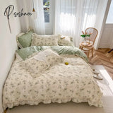 100% Cotton French Vintage Gardenia Printing Princess Bedding Set Rural Flowers Ruffles Quilt/Duvet