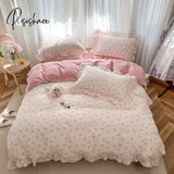 100% Cotton French Vintage Gardenia Printing Princess Bedding Set Rural Flowers Ruffles Quilt/Duvet