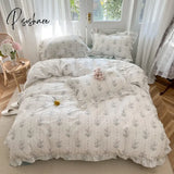 100% Cotton French Vintage Gardenia Printing Princess Bedding Set Rural Flowers Ruffles Quilt/Duvet