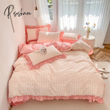 100% Cotton French Vintage Gardenia Printing Princess Bedding Set Rural Flowers Ruffles Quilt/Duvet
