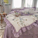 100% Cotton French Vintage Gardenia Printing Princess Bedding Set Rural Flowers Ruffles Quilt/Duvet