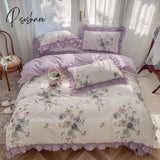 100% Cotton French Vintage Gardenia Printing Princess Bedding Set Rural Flowers Ruffles Quilt/Duvet