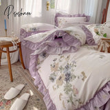 100% Cotton French Vintage Gardenia Printing Princess Bedding Set Rural Flowers Ruffles Quilt/Duvet