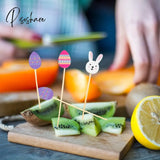 100Pcs Easter Bunny Fruits Food Picks Rabbit Eggs Sandwich Bamboo Toothpicks For Kids Birthday