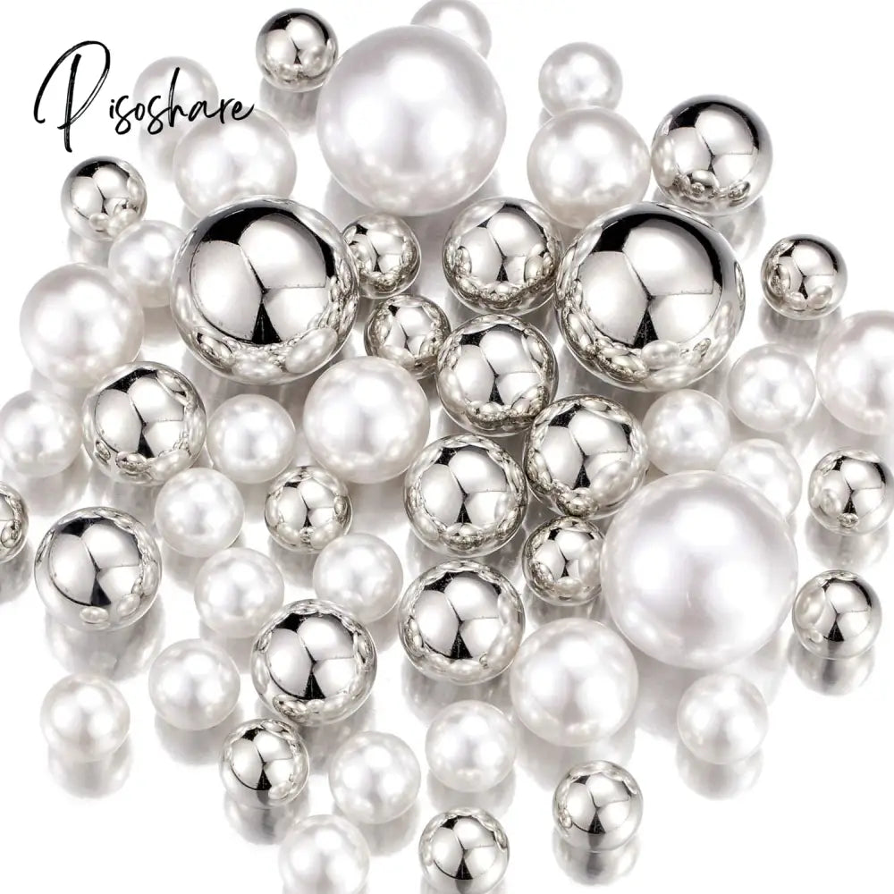 100Pcs Floating No Hole Pearls - Jumbo/Assorted Sizes Vase Decorations Includes Transparent Water