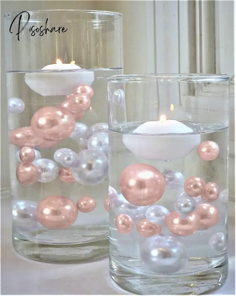 100Pcs Floating No Hole Pearls - Jumbo/Assorted Sizes Vase Decorations Includes Transparent Water
