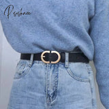 105Cm Female Fashion Belt Simple Metal Buckle For Women Black Suit Jeans Clothing Accessories