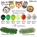 109Pcs Jungle Safari Theme Party Balloon Garland Kit Animal Balloons Palm Leaves For Kids Boys