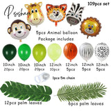 109Pcs Jungle Safari Theme Party Balloon Garland Kit Animal Balloons Palm Leaves For Kids Boys