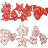 10Pc 5Cm Red Heart Star Bell Snowflake Christmas Ornaments Pendant Natural Wood Hanging Confetti