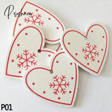 10Pc 5Cm Red Heart Star Bell Snowflake Christmas Ornaments Pendant Natural Wood Hanging Confetti