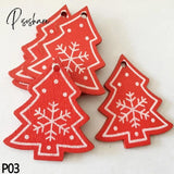 10Pc 5Cm Red Heart Star Bell Snowflake Christmas Ornaments Pendant Natural Wood Hanging Confetti