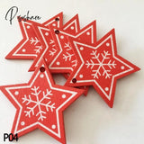 10Pc 5Cm Red Heart Star Bell Snowflake Christmas Ornaments Pendant Natural Wood Hanging Confetti