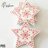 10Pc 5Cm Red Heart Star Bell Snowflake Christmas Ornaments Pendant Natural Wood Hanging Confetti