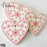 10Pc 5Cm Red Heart Star Bell Snowflake Christmas Ornaments Pendant Natural Wood Hanging Confetti