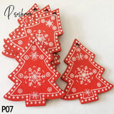 10Pc 5Cm Red Heart Star Bell Snowflake Christmas Ornaments Pendant Natural Wood Hanging Confetti