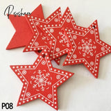 10Pc 5Cm Red Heart Star Bell Snowflake Christmas Ornaments Pendant Natural Wood Hanging Confetti