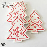 10Pc 5Cm Red Heart Star Bell Snowflake Christmas Ornaments Pendant Natural Wood Hanging Confetti