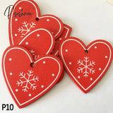 10Pc 5Cm Red Heart Star Bell Snowflake Christmas Ornaments Pendant Natural Wood Hanging Confetti