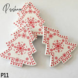 10Pc 5Cm Red Heart Star Bell Snowflake Christmas Ornaments Pendant Natural Wood Hanging Confetti