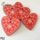 10Pc 5Cm Red Heart Star Bell Snowflake Christmas Ornaments Pendant Natural Wood Hanging Confetti