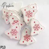 10Pc 5Cm Red Heart Star Bell Snowflake Christmas Ornaments Pendant Natural Wood Hanging Confetti